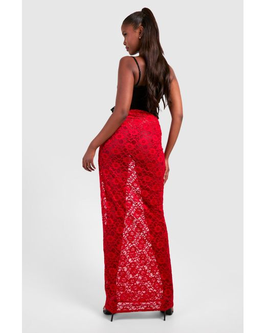 Boohoo Red Lace Maxi Skirt