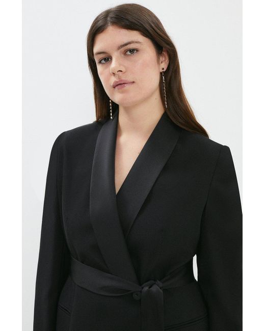 Coast Black Plus Size Tuxedo Tie Waist Midi Dress