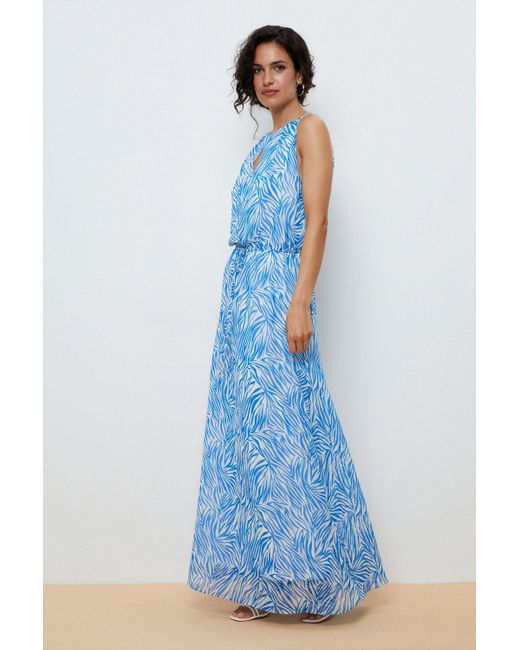 Wallis Blue Tall Zebra Print Halter Neck Maxi Dress