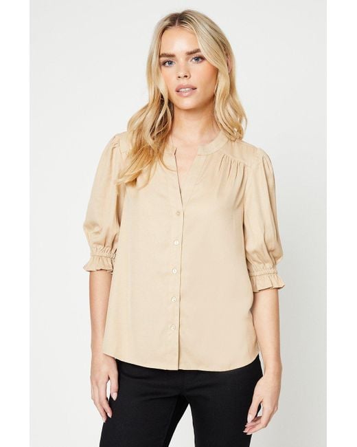 Dorothy Perkins Natural Petite Button Front Half Sleeve Overhead Blouse