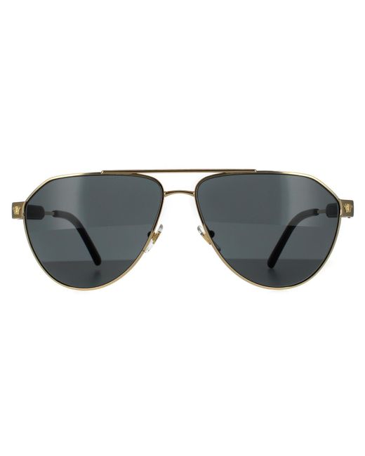 Versace Gray Aviator Gold Dark Grey Sunglasses for men