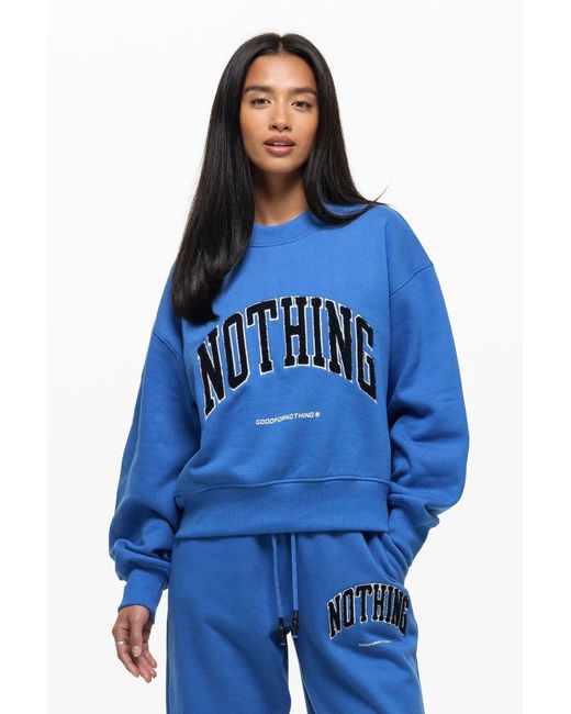Good For Nothing Blue Oversized Cotton Blend Boucle Logo Sweatshirt