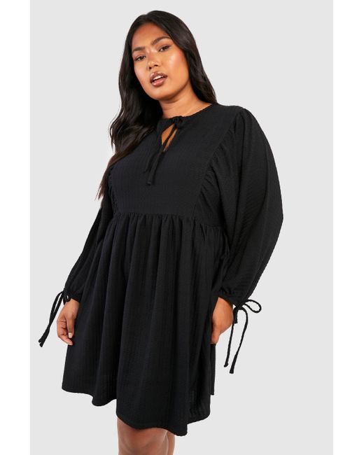 Boohoo Black Plus Textured Blouse Sleeve Smock Dress