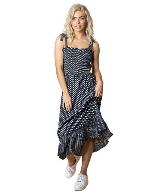 D.u.s.k Blue Frilled Hem Spot Print Maxi Dress