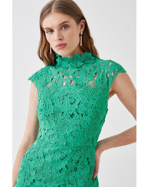 Coast Green Lace Pencil Dress With Applique Neckline