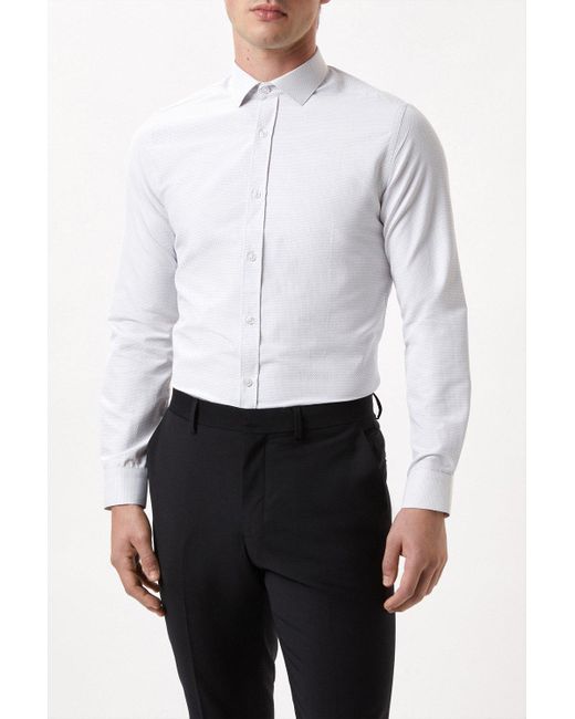 Burton White Slim Fit Long Sleeve Spot Shirt for men