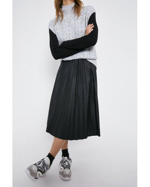 Warehouse Black Pleated Midi Skirt