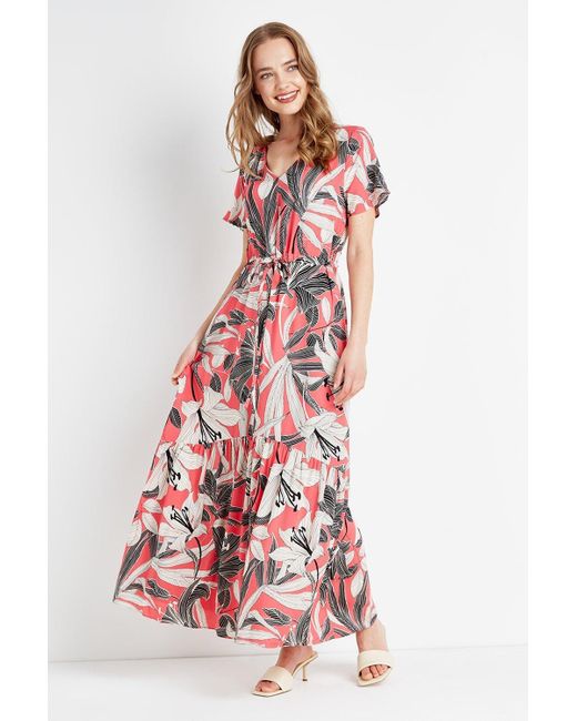 Wallis White Pink Jungle Palm Relaxed Tiered Maxi Dress
