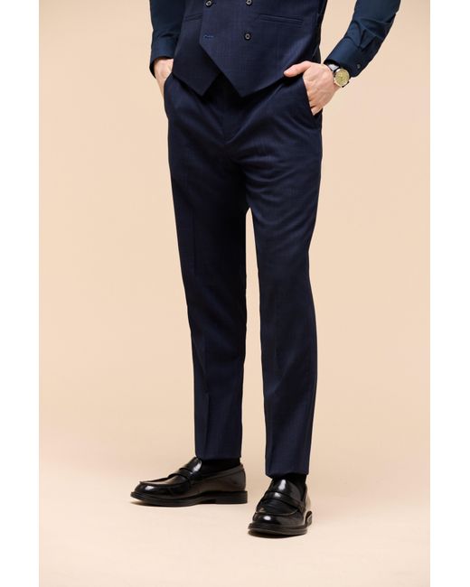 Burton Blue Slim Fit Navy Textured Suit Trousers for men
