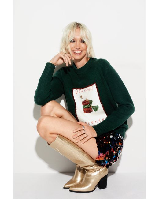 Nasty Gal Green Tatiana Alida Negroni Please Knit Christmas Sweater