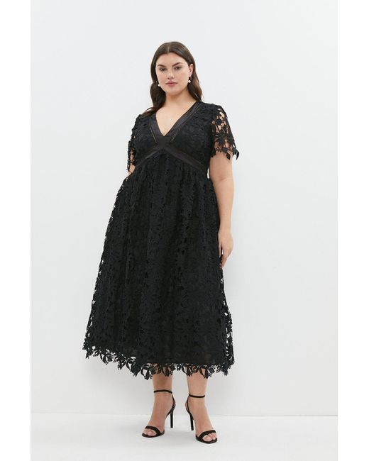 Coast Black Plus Midi Lace Dress With Satin V-neck ​