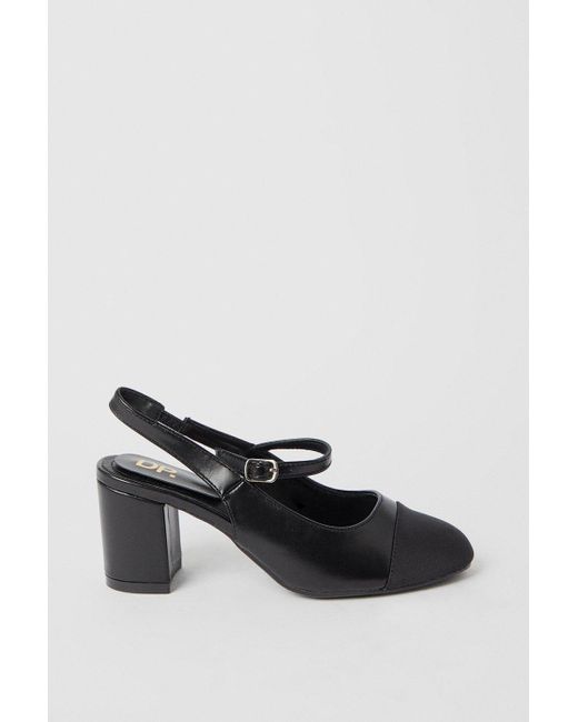 Dorothy Perkins Black Darcelle Toecap High Block Heel Slingback Court Shoes