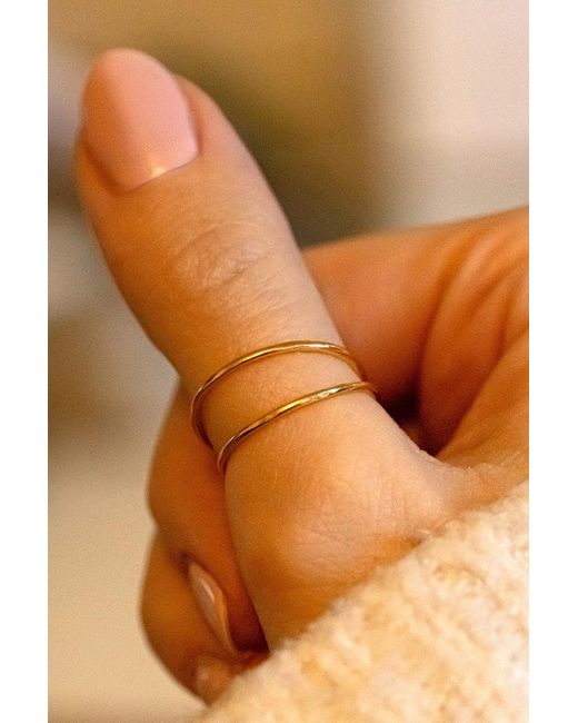 MUCHV Yellow Gold Adjustable Wave Ring With Two Thin Bands