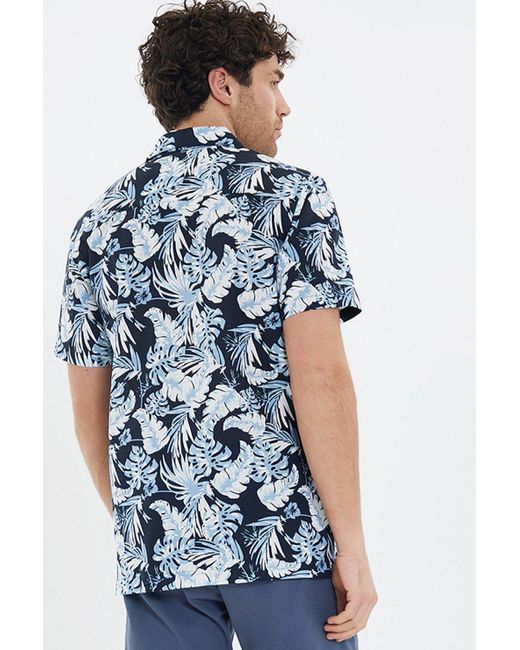 Threadbare Blue 'romeo' Short Sleeve Tropical Print Revere Collar Cotton Shirt for men