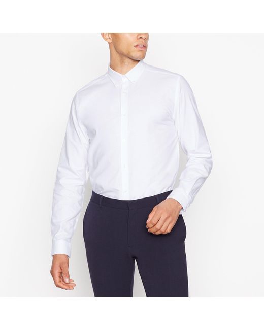 DEBENHAMS White Long Sleeve Slim Fit Oxford Shirt for men
