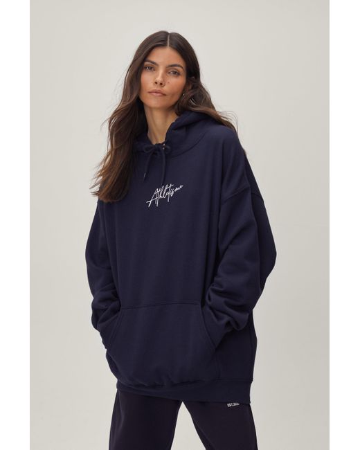 Nasty Gal Blue Athletisme Embroidered Oversized Hoodie