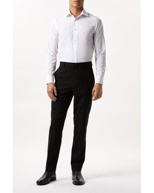 Burton White Long Sleeve Slim Fit Tonal Spot Collar Shirt for men