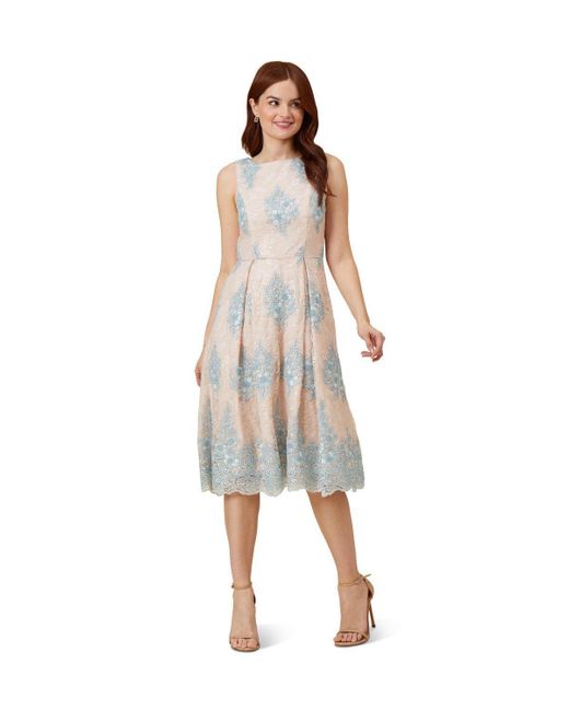 Adrianna Papell Natural Embroidered Lace Fit And Flare