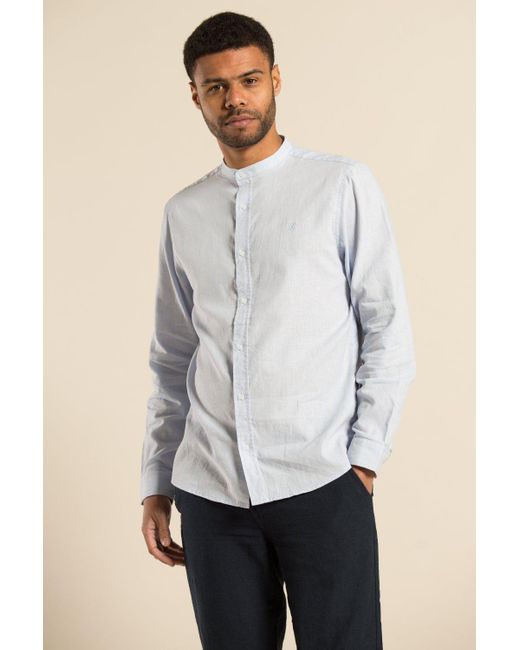 Nines White Linen Long-sleeve Button-down Grandad Shirt for men