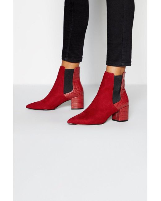 PRINCIPLES Red Croc-effect Trim Ankle Boot