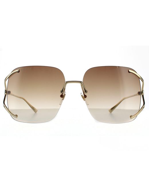 Gucci Square Gold Brown Gradient Sunglasses