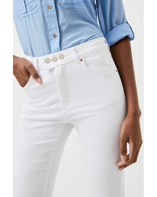 Karen Millen Blue Button Waist Cropped Skinny Jeans