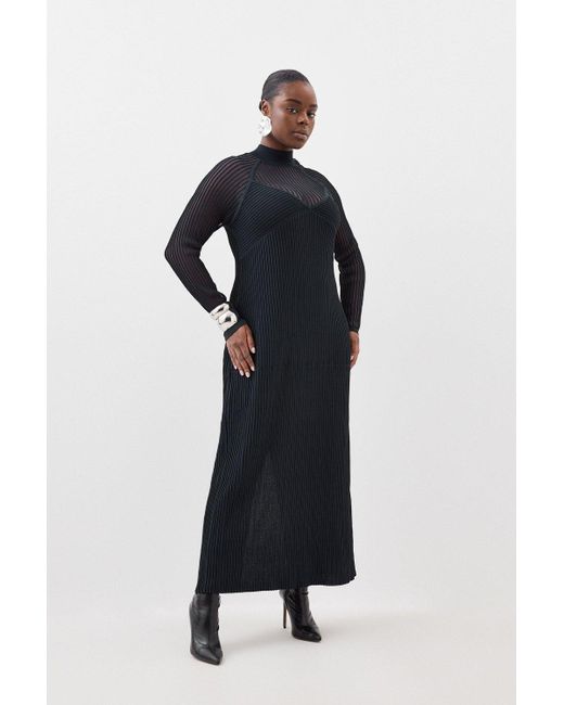 Karen Millen Black Plus Size Viscosesheer Knit Column Midaxi Dress
