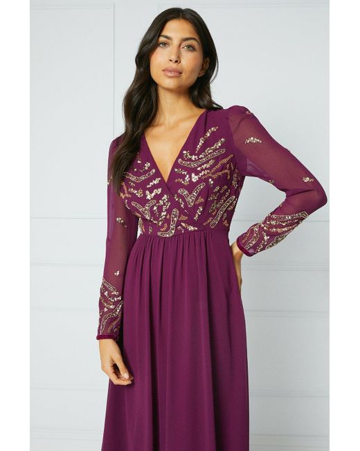 Wallis Purple Hand Embellished Wrap Midi Dress