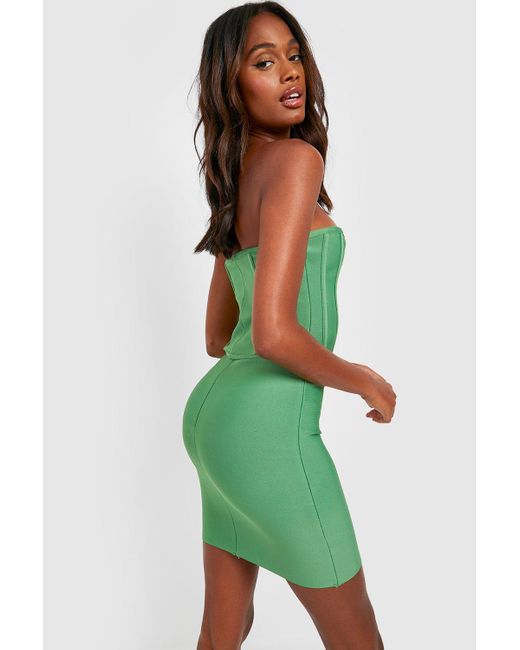 Boohoo Premium Bandage Hook & Eye Corset Top in Green | Lyst UK