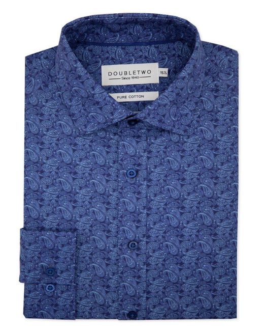 Double Two Blue Paisley Pattern Long Sleeve Shirt for men