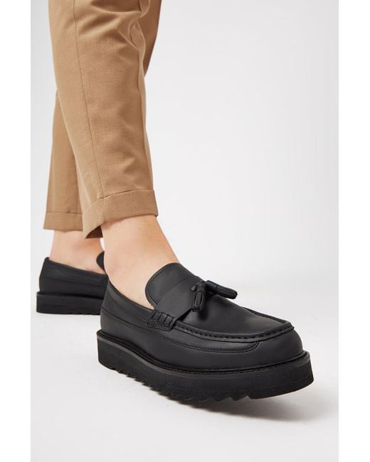 Burton Black Tassel Loafers With Chunky Sole for men