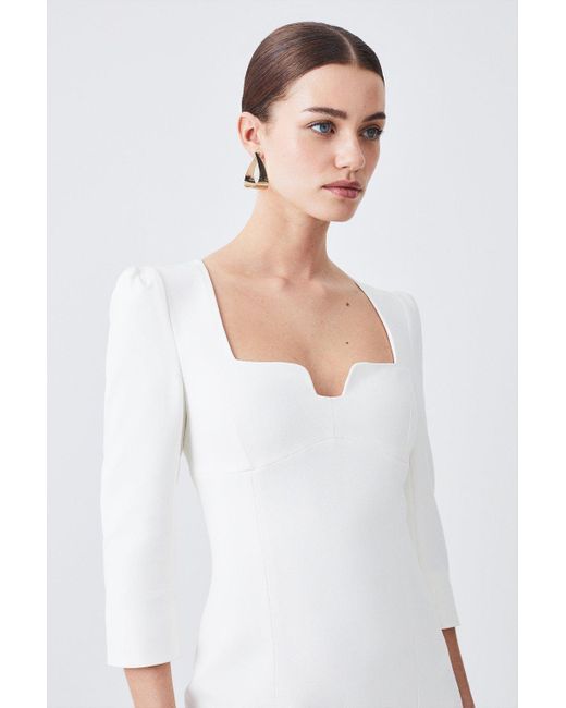 Karen Millen White Petite Structured Crepe Sweetheart Neck Midaxi Dress