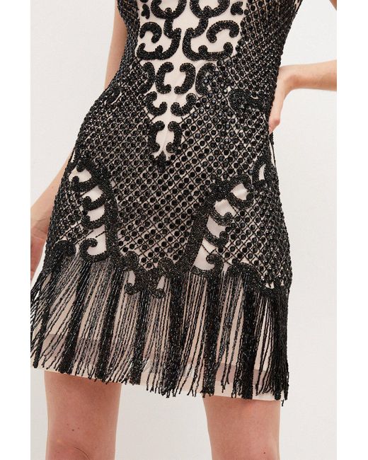 Karen Millen Black Crystal Embellished Strappy Mini Dress