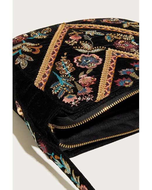 Monsoon Black Embroidered Cross-body Bag