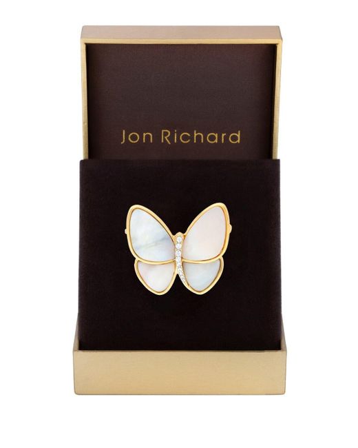 Jon Richard Black Gold Plated Mother Of Pearl Butterfly Brooch - Gift Boxed