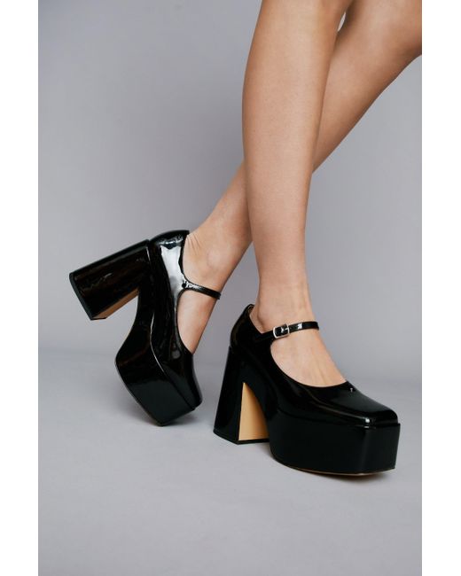 Nasty Gal Black Faux Leather Platform Mary Janes