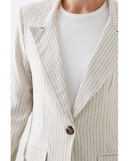 Dorothy Perkins White Tall Stripe Linen Blend Single Breasted Blazer