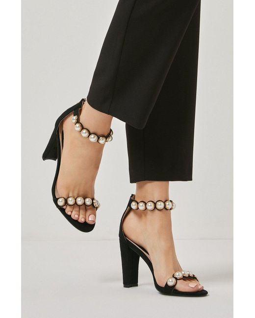Wallis Black Samba Pearl Detail Heeled Sandals