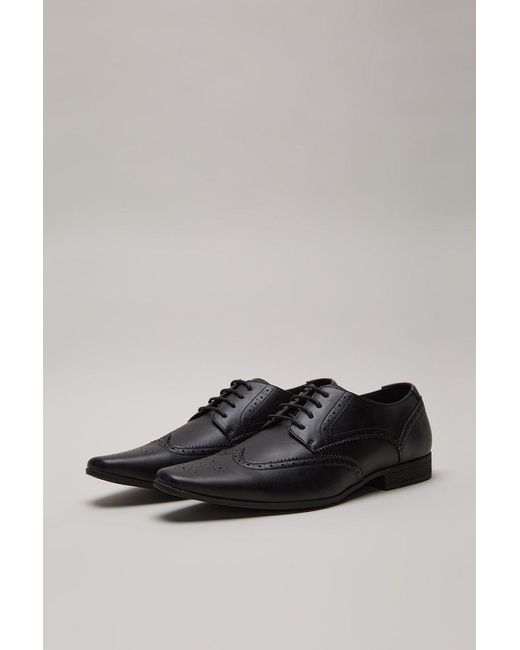 Burton Gray Black Leather Look Brogue Shoes for men