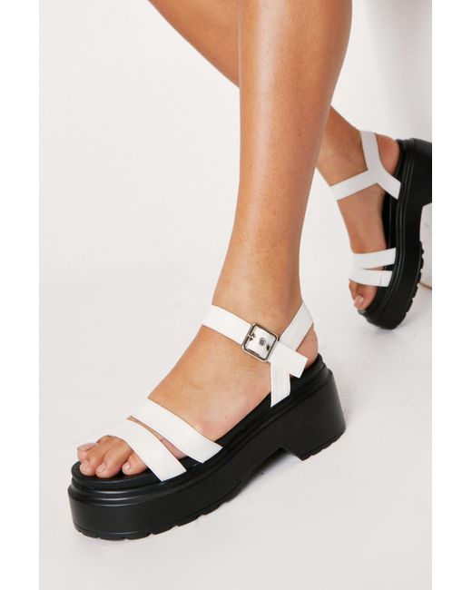 Nasty Gal Black Faux Leather Chunky Double Strap Sandals