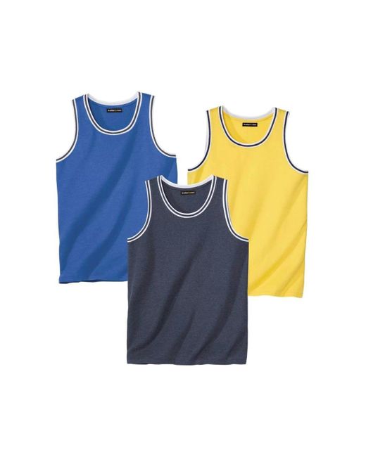 Atlas For Men Blue Jersey Vest Top (pack Of 3) for men