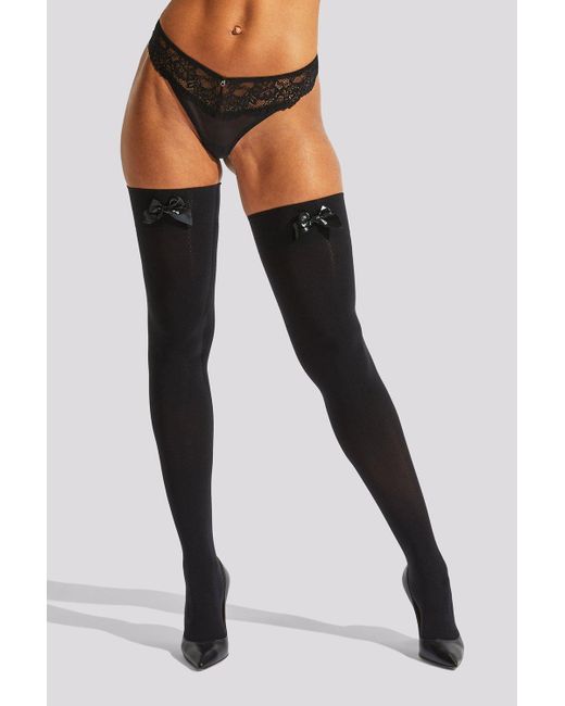 Ann Summers Black Opaque Bow Hold Ups