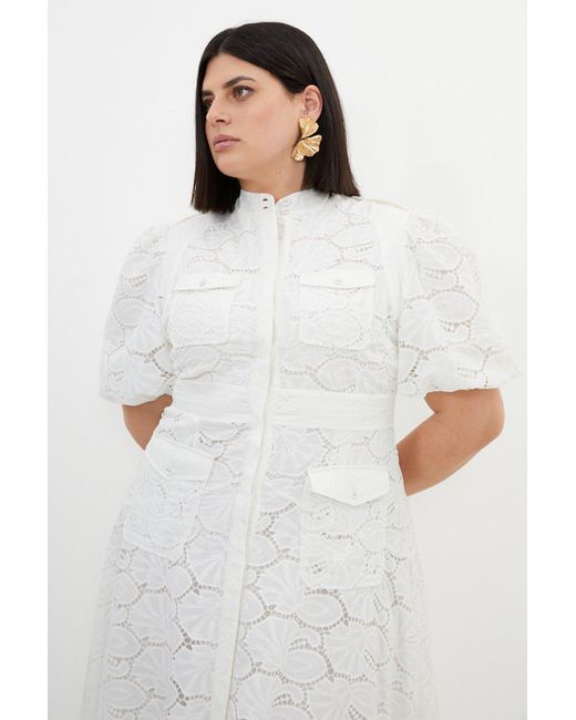 Karen Millen White Plus Size Cotton Cutwork Woven Maxi Dress