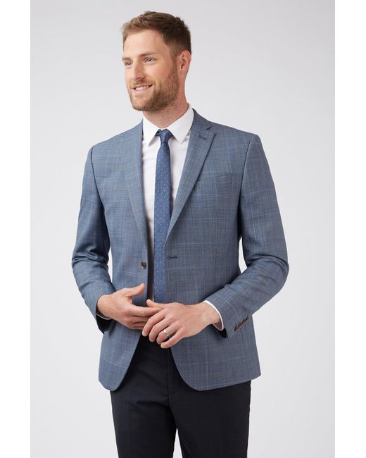 Racing Green Blue Wool Blend Tailored Suit Jacket for men