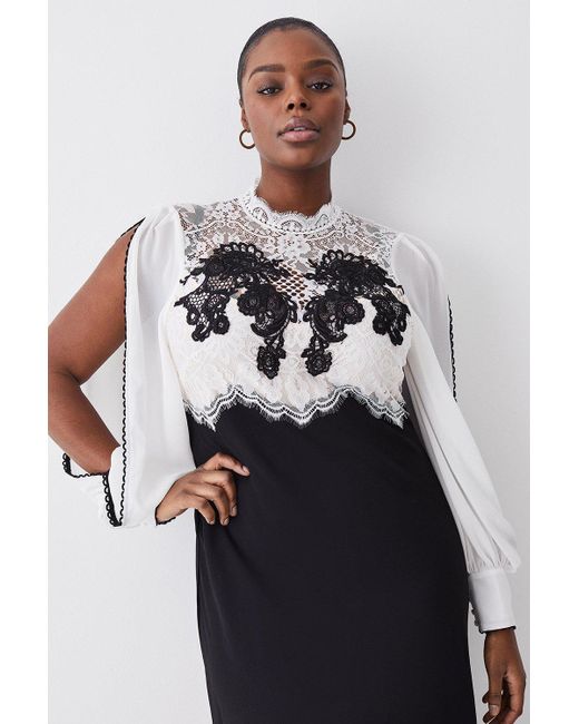 Karen Millen White Plus Size Lace Embroidered Woven Midi Dress