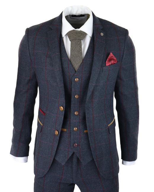 Paul Andrew Blue Herringbone Tweed Suit 3 Piece Peaky Blinders 1920s Tailored Fit for men