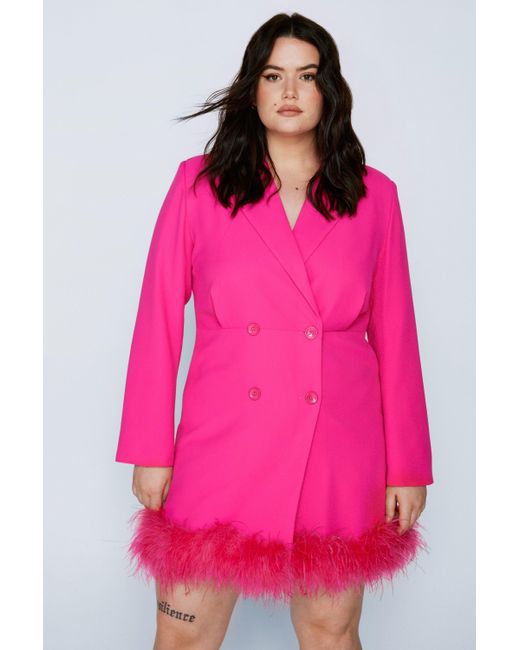 Nasty Gal Pink Plus Size Feather Hem Blazer Dress