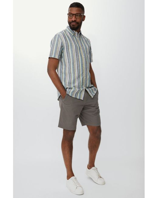 MAINE Blue Short Sleeve Oxford Multi Pastel Stripe Shirt for men