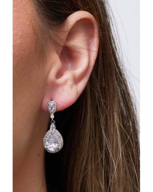 Jon Richard White Silver Crystal Halo Pear Drop Earrings