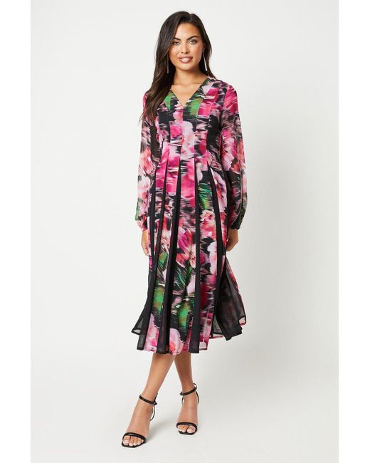 Coast Blurred Floral V-neck Godet Dress
